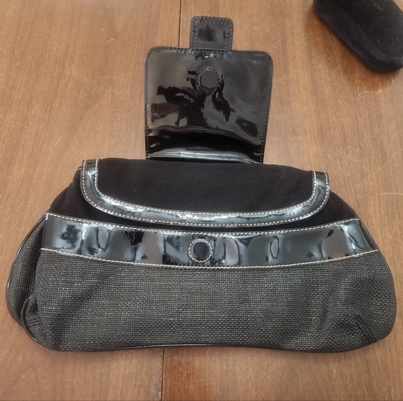 White House Black Market Clutch Black And Silver Bag with 3 compartments EUC - Picture 4 of 8